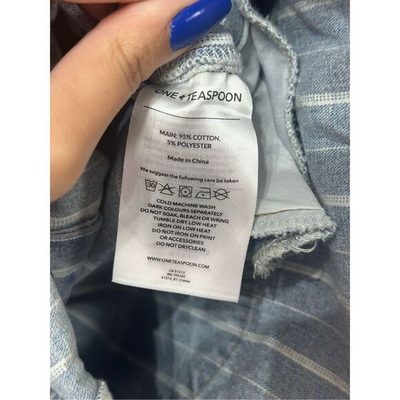 NWOT ONETEASPOON Prophecy Long Sleeve Blue Denim Stripped Shorts Romper Jumpsuit - Picture 7 of 13